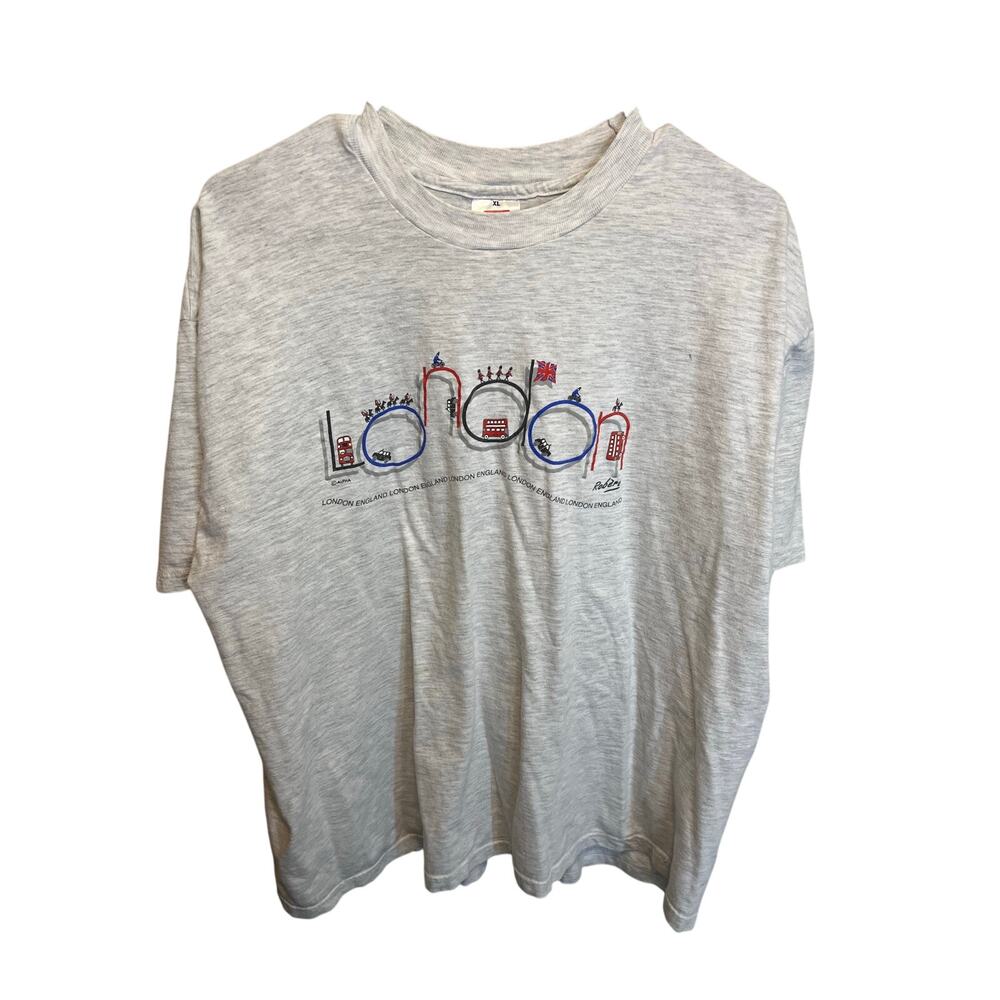 90's Vintage Hanes London England Grey Graphic Tee Casual Retro Tourist Style XL